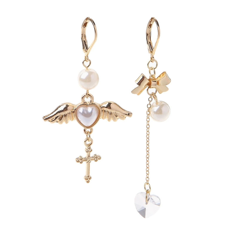 Золотой крест с угловыми крыльями имитация жемчуга подвеска свисающие серьги