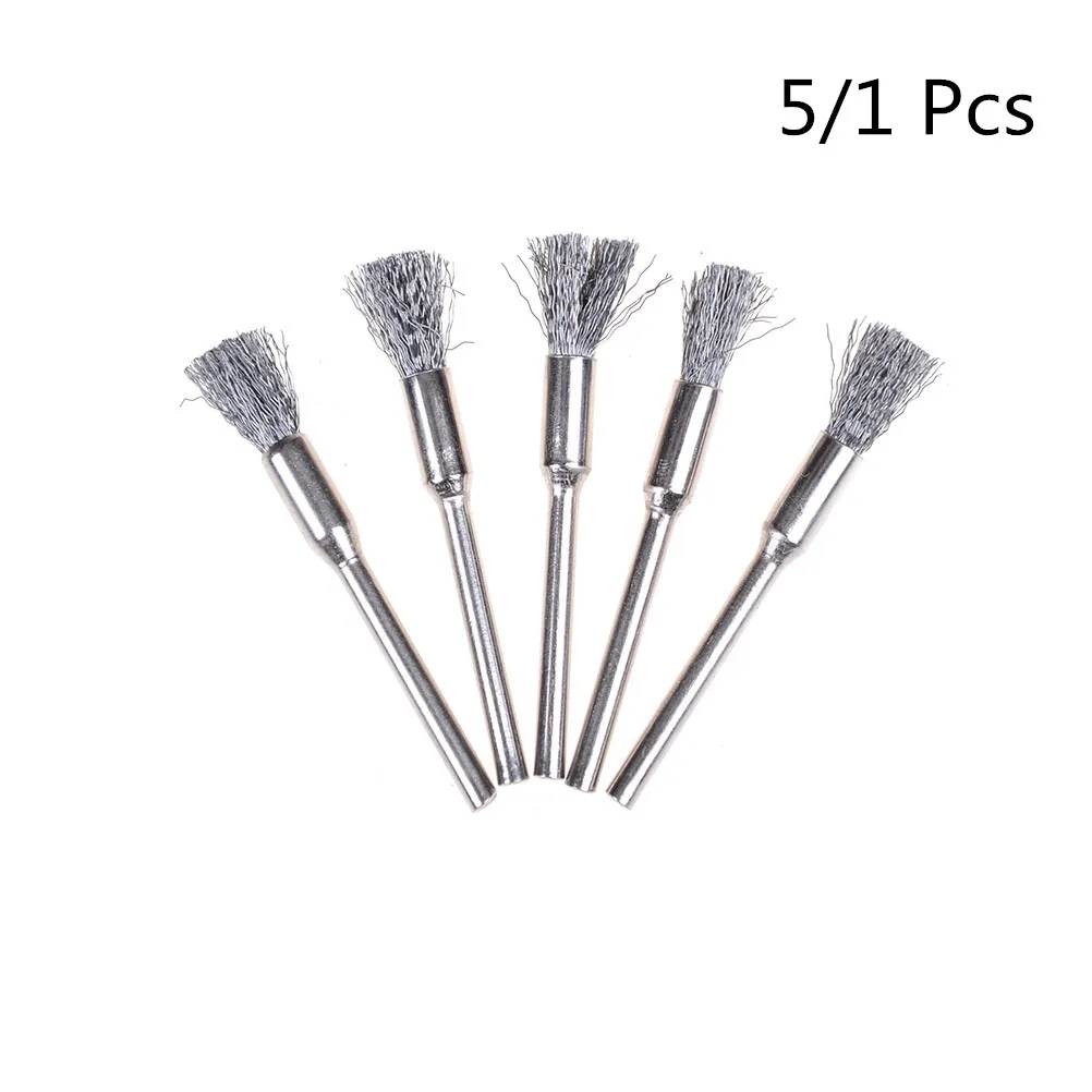 

1/5Pcs 5mm Steel Wire Wheel Brush for Metal Rust Remover Brush Wood Carving Jade Polishing Grinder Dremel Rotary Tool Brush