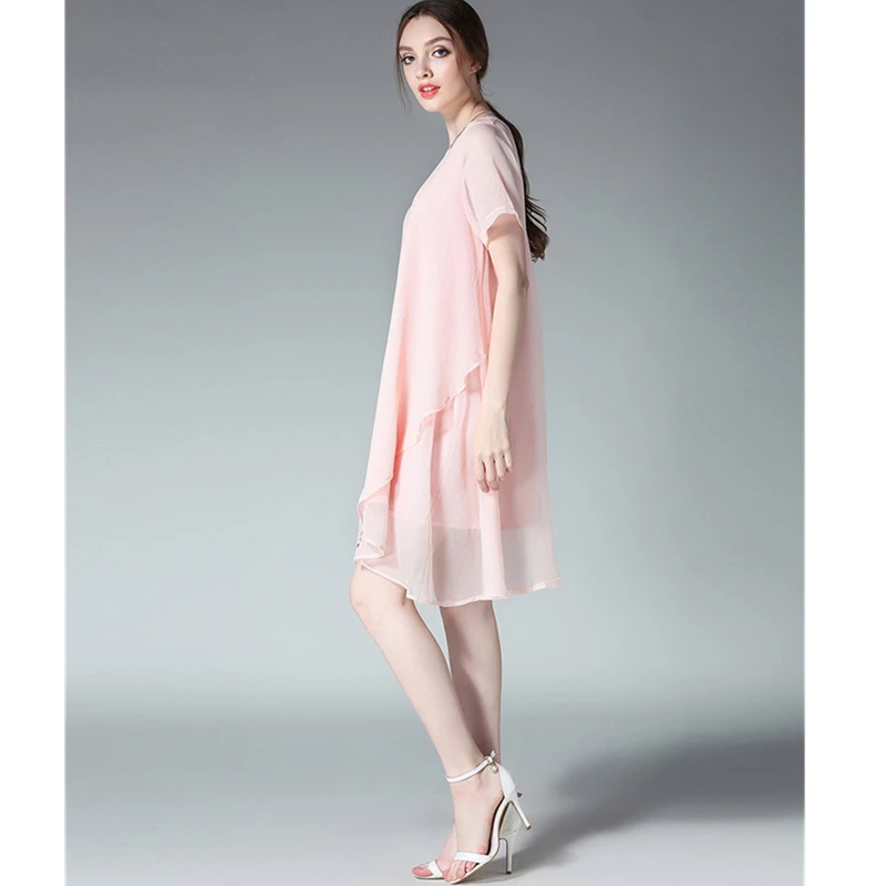 Новинка 2020 летнее платье большого размера свободное круглый вырез короткий