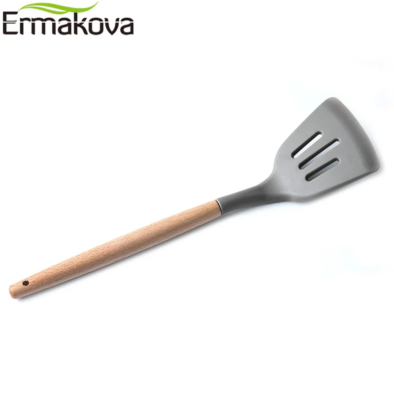 Silicone Cooking Utensils Wooden Handle Non-Stick Spatula Spoon Turner Soup Ladle Whisk Kitchen Cooking Tools Gadget images - 6