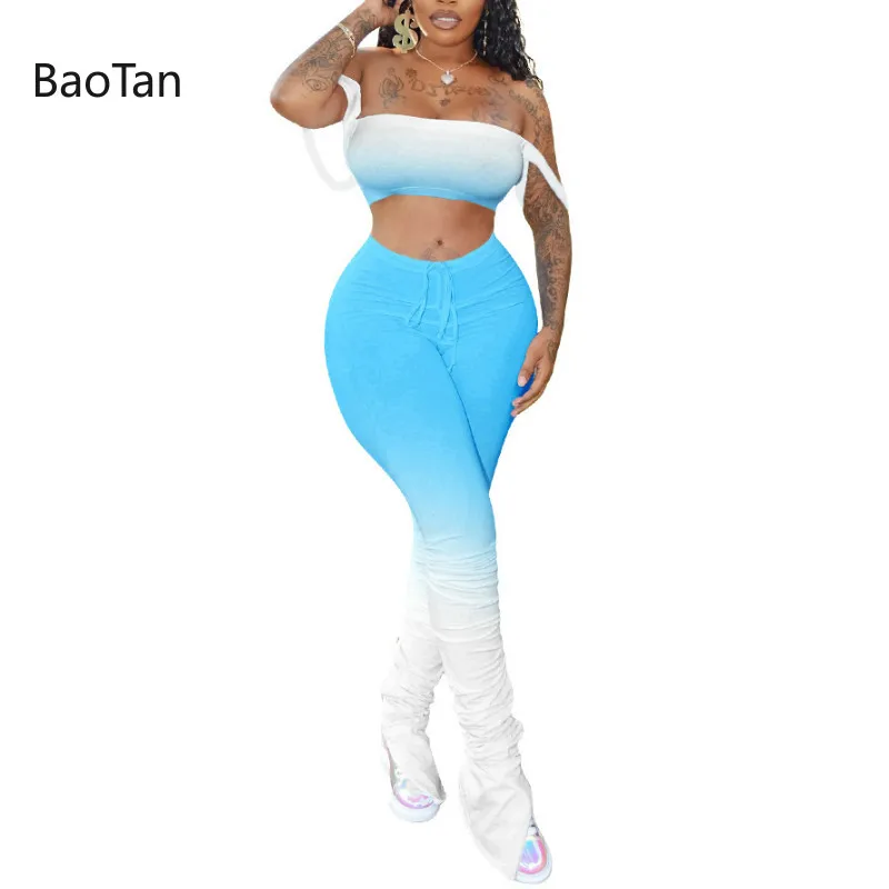 

2 Piece Outfits for Women Pants and Crop Top Casual Two Piece Set Sleeveless Sexy & Club Print Slash Neck