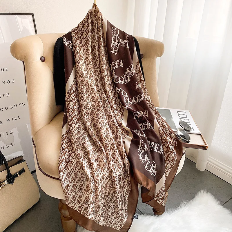 2021 New Silk-like Retro Fashion Scarf Women's Korean-Style Simple and Elegant Shawl Decoration Women's Summer Sunscreen Scarf