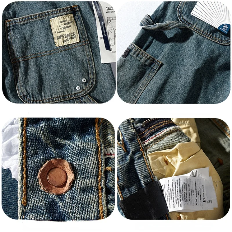 2021 New Men 's Jeans American Retro Fashion and Trendy Style Tapered Straight Washed Trousers