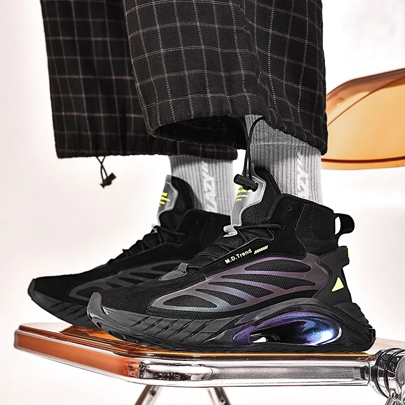 Online Sepatu Basket Pria Musim Panas Sepatu Basket Pria Tinggi Atas Sepatu Bot Pergelangan Kaki Flywire Pria Latihan Sneakers Keranjang Berkualitas Tinggi Peredam