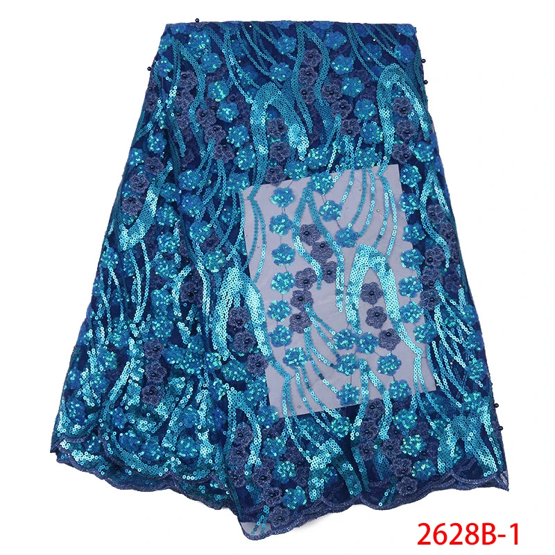 

African French Lace Sequins Fabric Embroidered 3D Shine Tulle Mesh Latest African Party Dress Flower Applique Nigerian AMY2628B