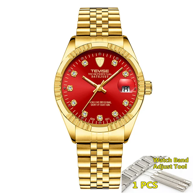 10 gold red Tevise автоматические механические часы, спортивные роскошные Брендовые мужские часы, деловые наручные часы, мужские часы, Relogio Masculino - Цвет: 10 gold red