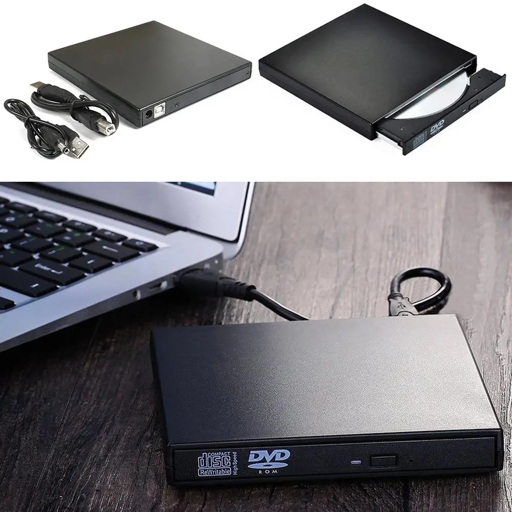 Тонкий портативный USB 2 0 Внешний оптический DVD/CD-RW устройство записи с USB-кабелем