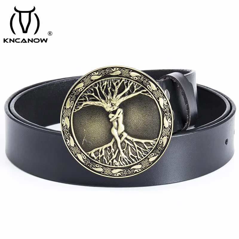 Pure Cowhide Strap 3.8cm Genuine Leather Belts High Quality Tree Of Life Round Buckle Fashion Jeans Wide Female Belt Cinturon
