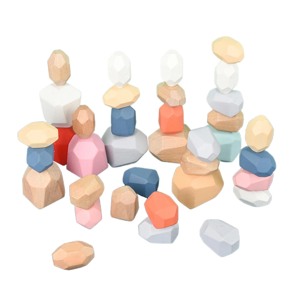 

Wooden Blanace Blocks Set Wooden Stacking Construction Stones Kids Toys Building Blocks Set Wooden Rainbow Stone for Baby Toys