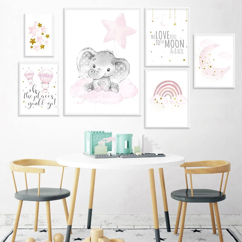 

Lovely Cute Cartoon Rainbow Elephant Decorative Canvas Painting Wall Posters Children Bedroom Teen Room Decoration Home Decor