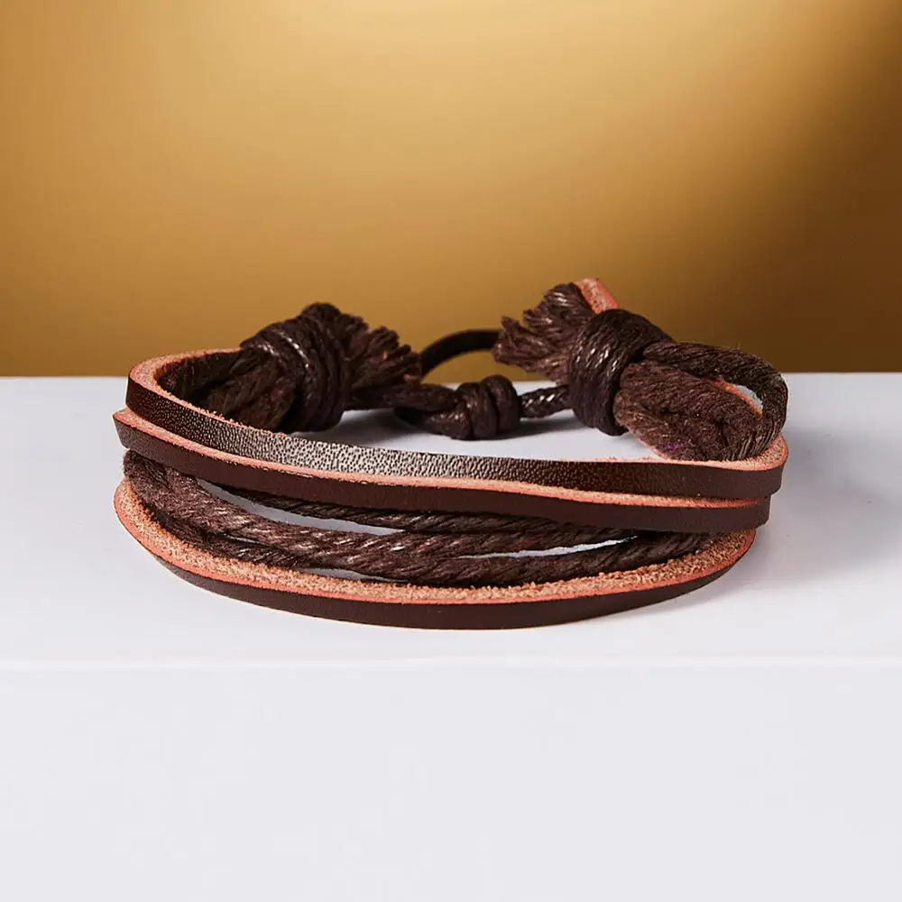 Кожаный браслет ручной работы для пар модные ювелирные изделия многослойная