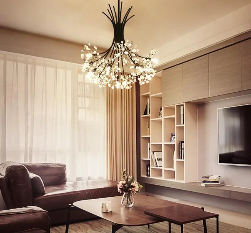 Comprare Nuovo LED Lampadari Di Cristallo Di Illuminazione Per Living Room Luce Oro Dente Di Leone Nero Lampada A Sospensione Per Restanurant Bar Decor Luci