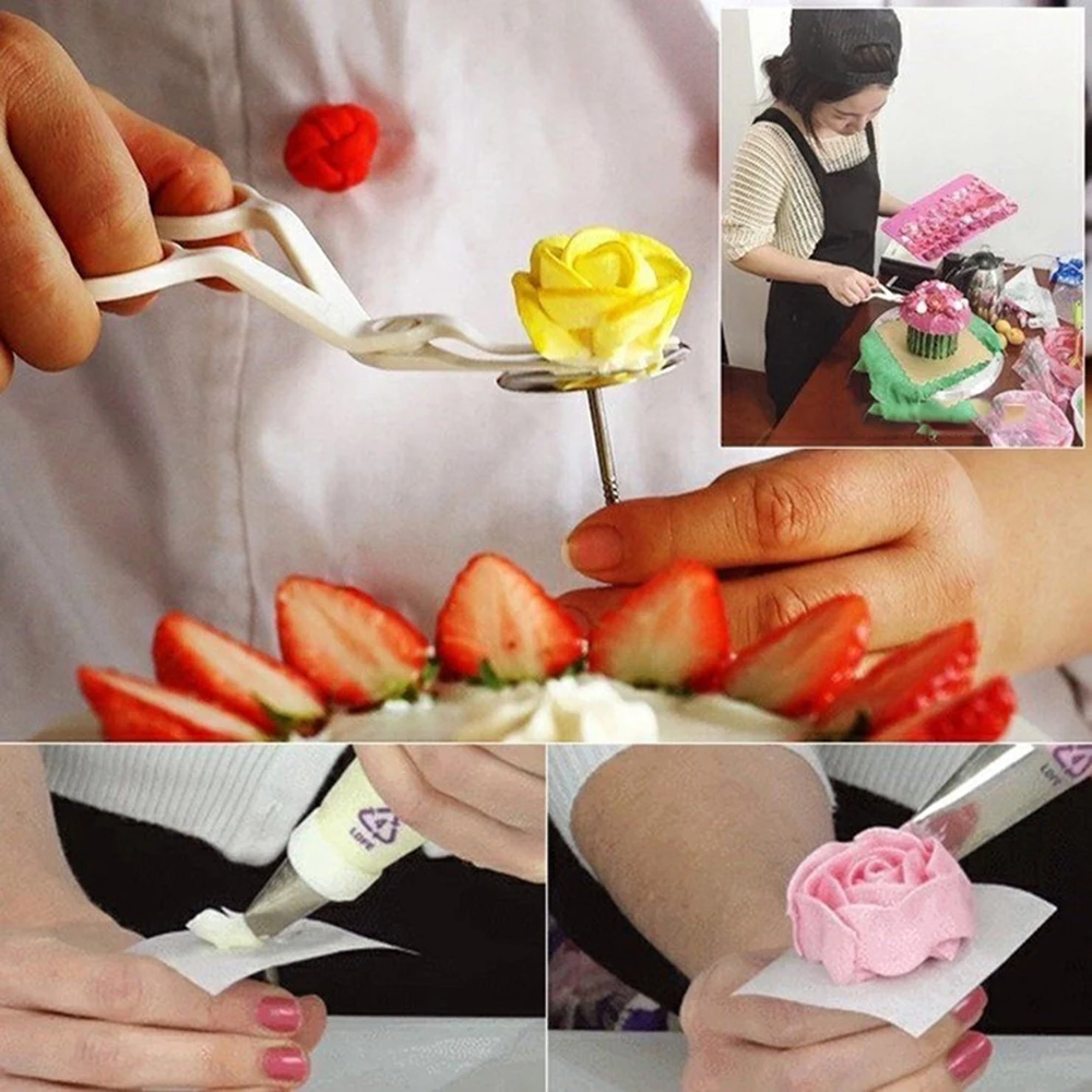 

2/4 Pcs Piping Flower Scissors Nail Safety Rose Decor Lifter Fondant Cake Decorating Tray Cream Transfer Baking Pastry Tools