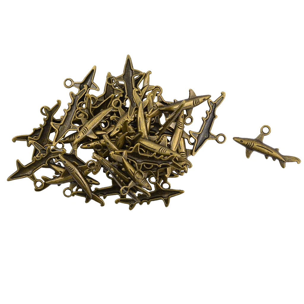 50 шт. античные бронзовые мини подвески в виде акулы для древних ювелирное изделие