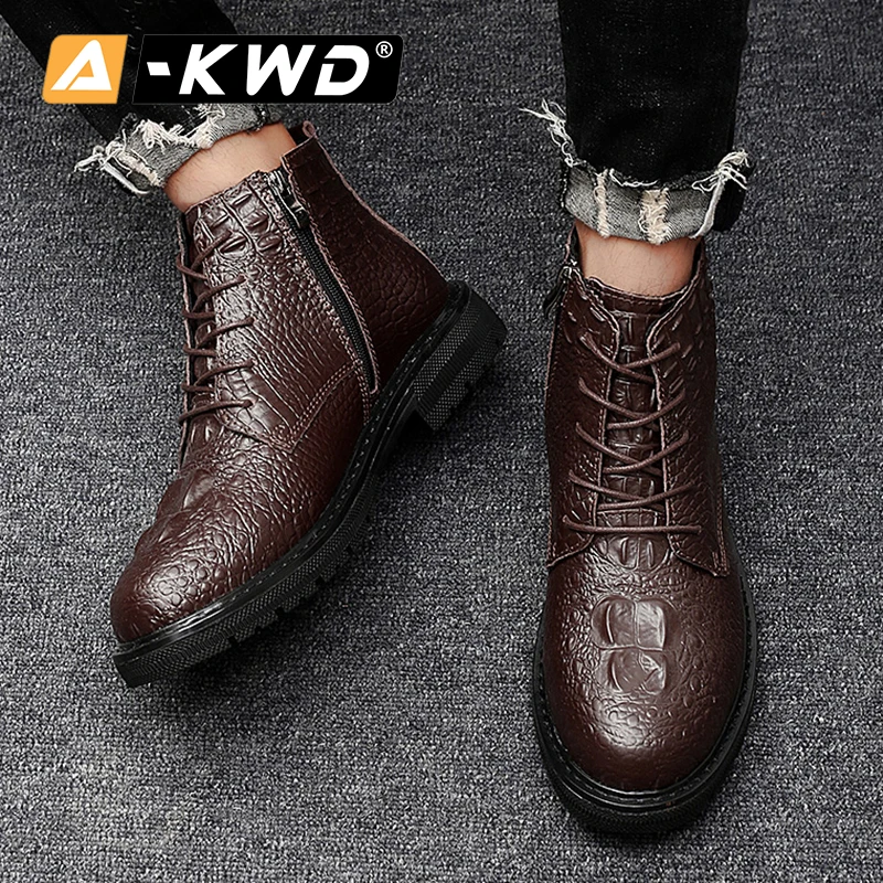 Кроссовки мужские с крокодиловым узором резиновая обувь высокие кеды рабочая