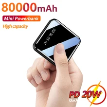 80000mAh Mini Power Bank for Xiaomi IPhone Samsung Portable External Battery with 2 USB Digital Display Fast Charging