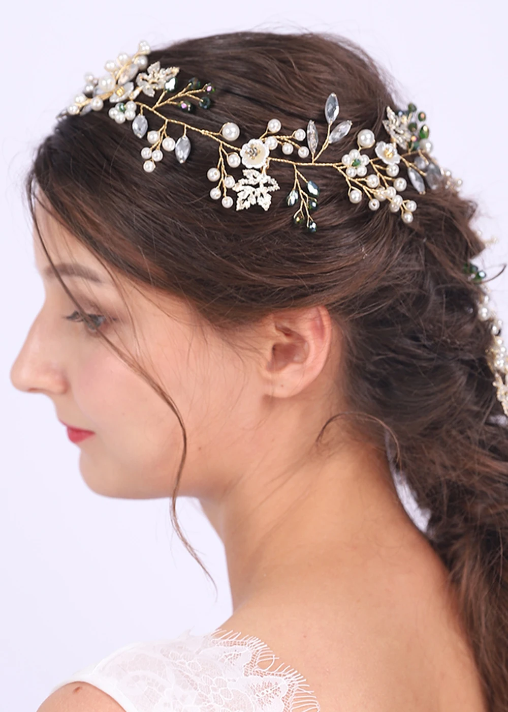 Женский свадебный длинный головной убор украшение для волос золотого цвета в