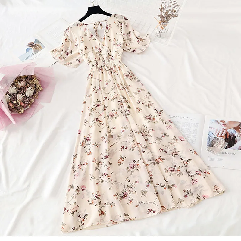 

PJX Immissi Dress Chiffon Maxiskit Summer Clothing French Retor Waist Slender Temperanent Floral 2021 New Arrival YZJ-oo1