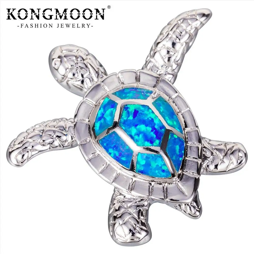 KONGMOON Hawksbill морская черепаха океан синий огненный опал родиевое покрытие
