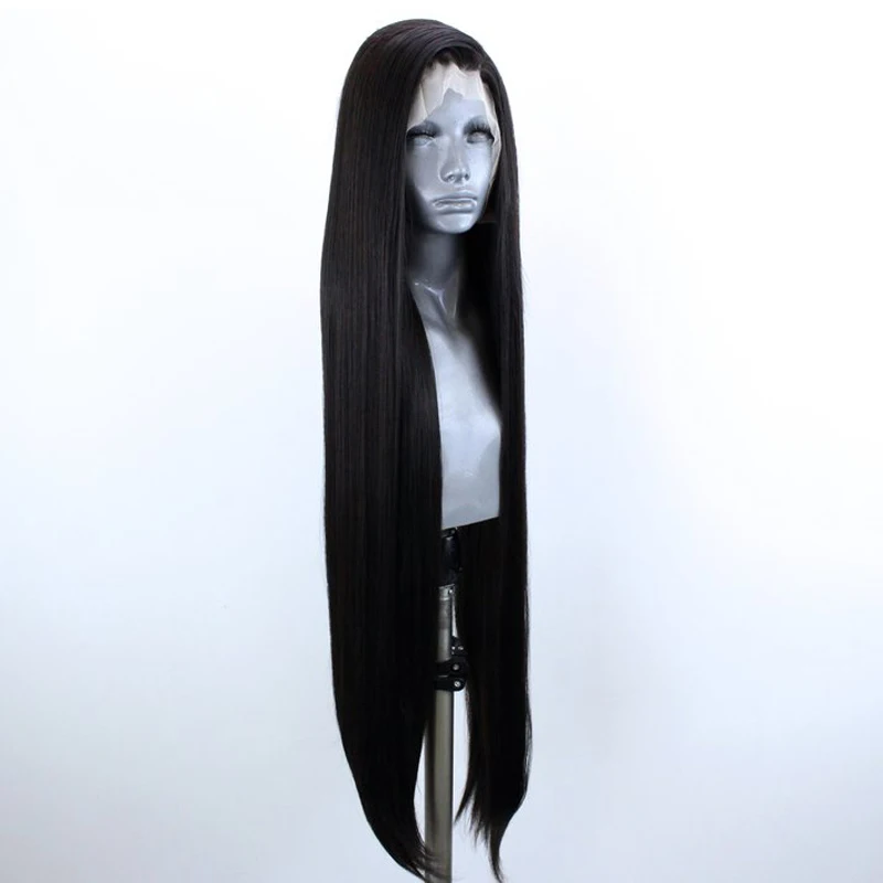 Парик RONGDUOYI из термостойких черных синтетических волос Длинные шелковистые