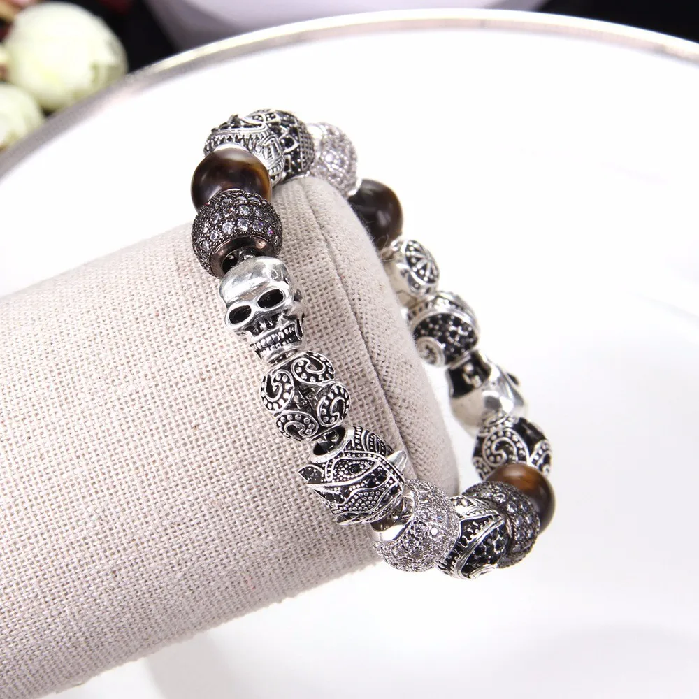 Браслет из бусин Thomas Style KM с орлом тигровым глазом совой черепом маори бусинами