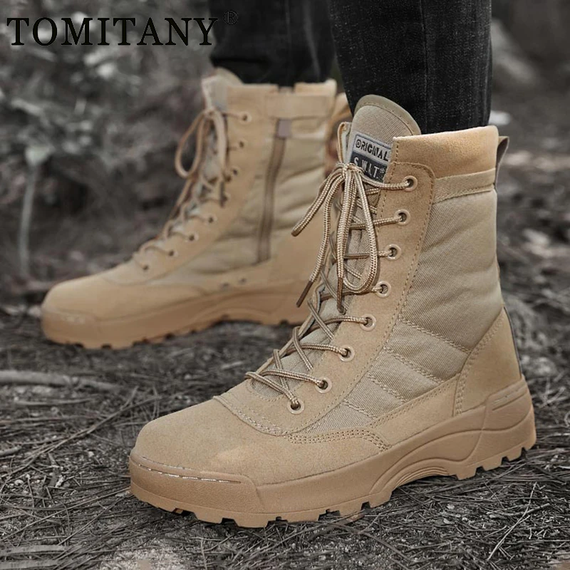Men's Military Boot Combat Mens Camo Ankle Boots Tactical Big Size 36-47 Army Boot Male Shoes Work Safety Shoes Motocycle Boots