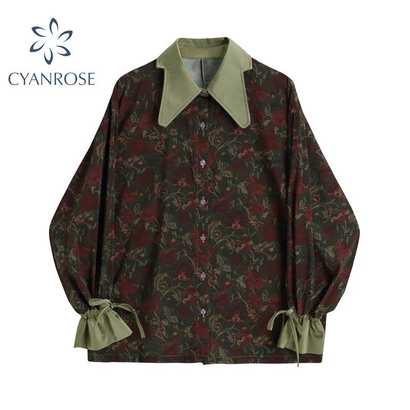 

Autumn Vintage Style Floral Printing Loose Women's Blouse Shirt Korean Casual Long Sleeve Ladies Button Blouses Female Tops