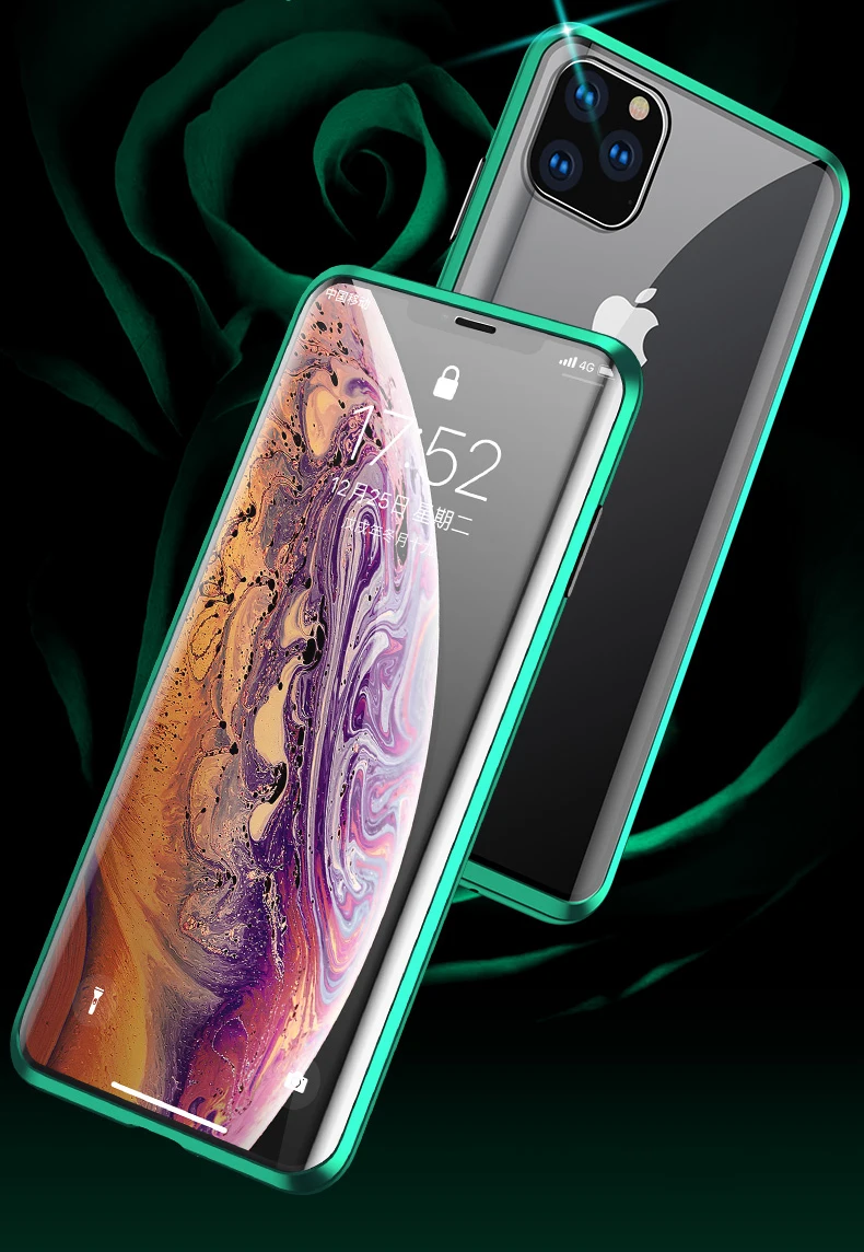 360 Полный Магнитный чехол для телефона iPhone 11 Pro 11 Pro MAX металлический бампер для iPhone XS XR XS MAX 8 7 6 6S Plus стеклянный чехол