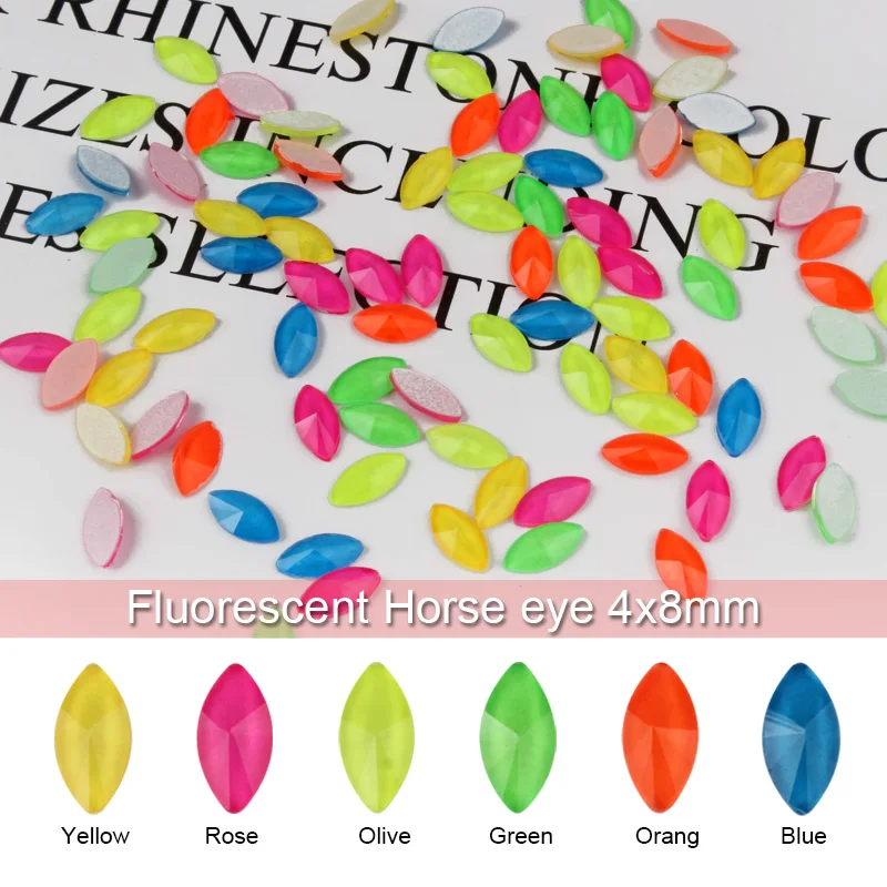 

Flatback Fluorescent Horse Eye Shape 4x8mm Nail Rhinestone Glass Stone DIY Nail Art Decoration Accessories