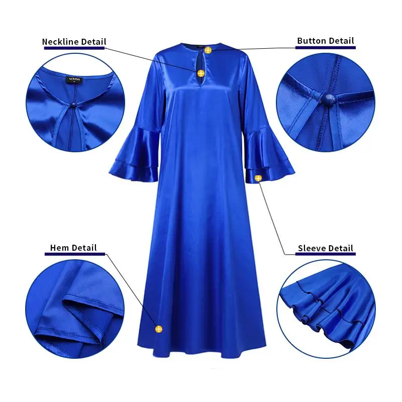 

VONDA 2021 Women Long Maxi Dress Casual O Neck Long Sleeve Pleated Dresses Loose Elegant Flare Sleeve Solid Bohemian Vestidos
