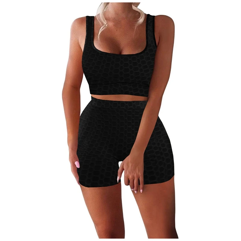 

Женский спортивный костюм без рукавов, пикантная однотонная майка с высокой талией, шорты для подтяжки бедер, дышащий Быстросохнущий компл...
