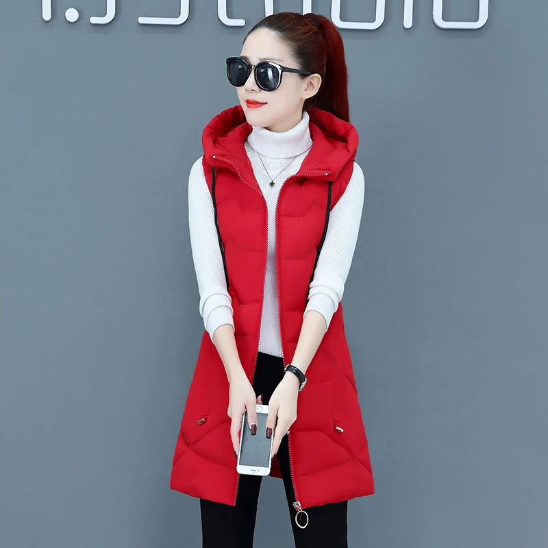 Жилет женский осенне-зимний длинный с капюшоном батальных размеров 3XL | Женская