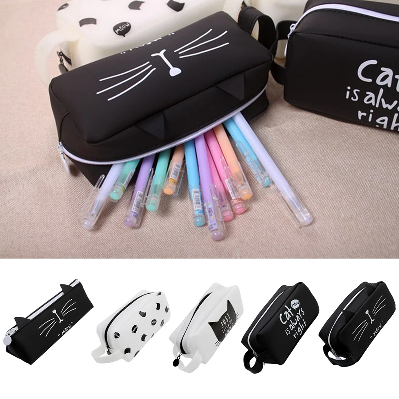 Cute Cartoon Cat Silicone Storage Box Super Big Capacity School Stationery Pen Bag Gift For Girl Boy Student Home Office | Дом и сад