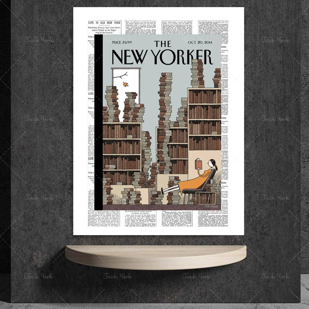 

The New Yorker, New Yorker Cover Art Print, Library, Book Art, NewYork, Bookish, Poster, Literary Gift, Book Lover,