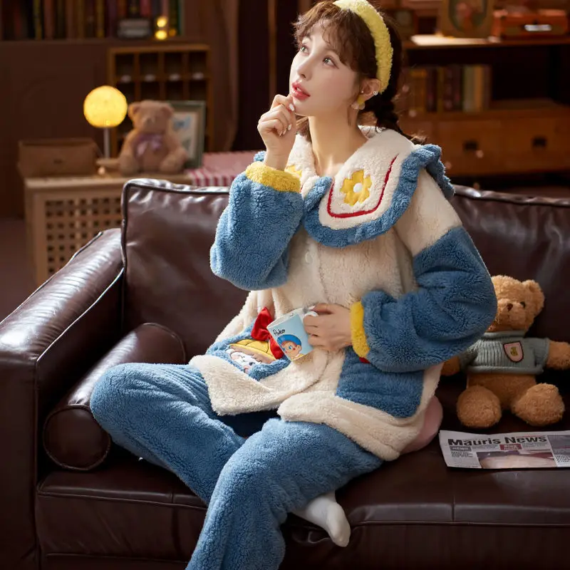 Autumn Winter Long-sleeved Pijamas Female Winter Thickening Sweet Cute Version The Pajamas Set Sleepwear Women Pajama Woman