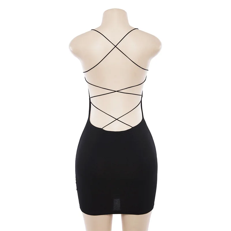 

Sexy Dress Summer 2021 Solid Color Backless Sleeveless Party Dress White Streetwear Fashion Women Clothing Black Mini Dresses