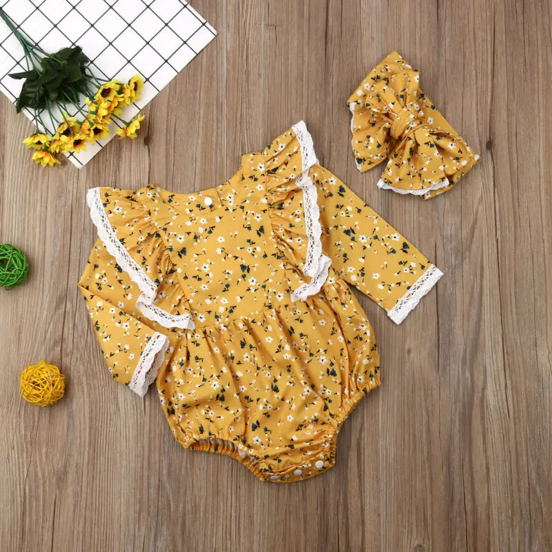 Body para ni&ntilde;a reci&eacute;n nacida, mono de manga larga con flores, Mono Blanco de encaje lateral, conjunto de ropa de 0-24 meses-1