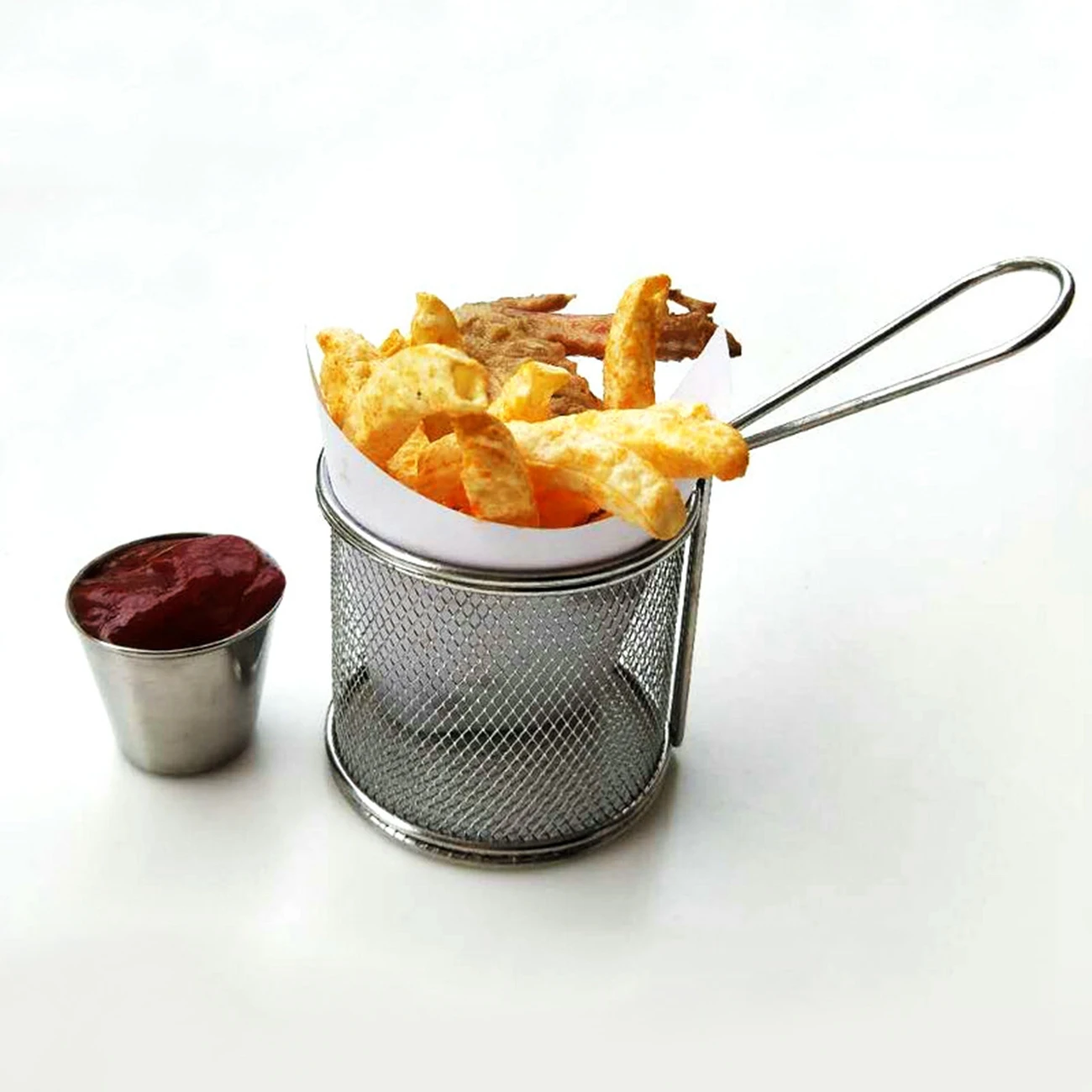 

1PC Mini Stainless Steel Chips Deep Fry Baskets Food Presentation Strainer Potato Cooking Tool Chef Colander Kitchen Tools