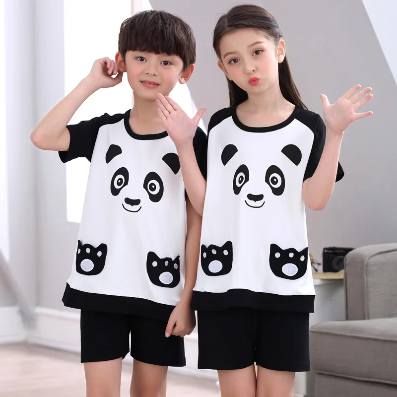 

Szie 8-4XL MING New Parent-Child Pajamas Set Summer Short Sleeves Pure Cotton For Boys Girls Women Men Cute Cartoon Home Wear