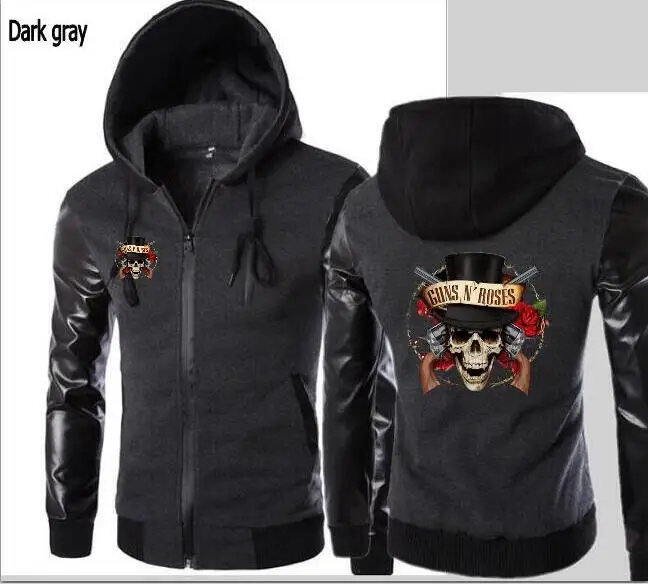 Мужская кожаная куртка с капюшоном и рукавом Guns N Roses Band модная мотоциклетная