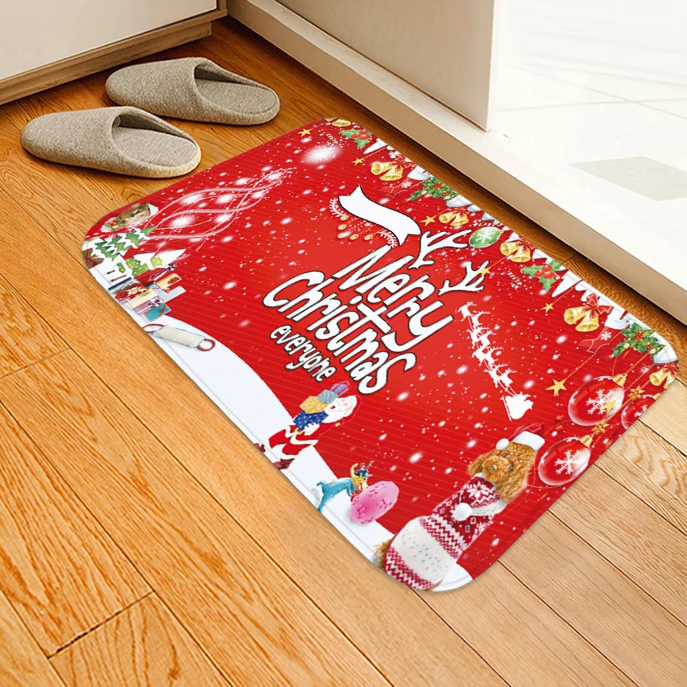 

Christmas Area Rugs Christmas Anti-slip Doormats 3D Rugs Decorative Bathroom Mats Santa Elk Print Christmas Decorations