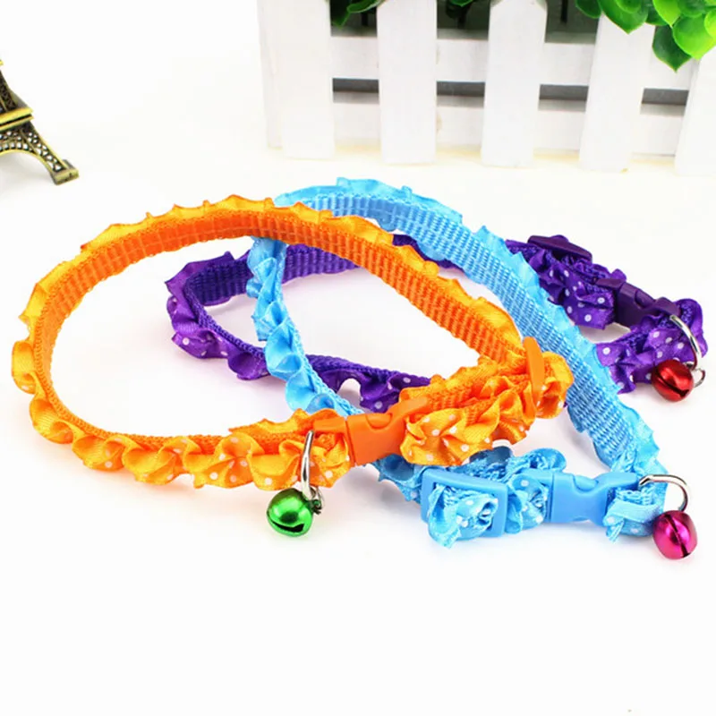 

Pet Cat Collar With Bells Colorful Puppy Dog Collar Cat Collar Supplies Nylon and Lace Decoration Collar For Cats