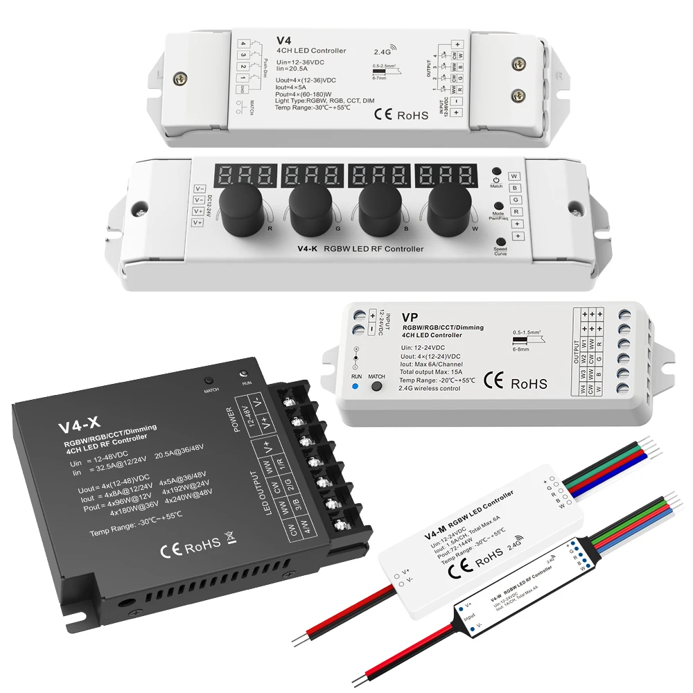 

High Power 4 Channel RGBW RGB LED Controller For LED Strip Lights SMD COB Dimmer 2.4G RF Wireless 12V 24V 36V 5A 15A