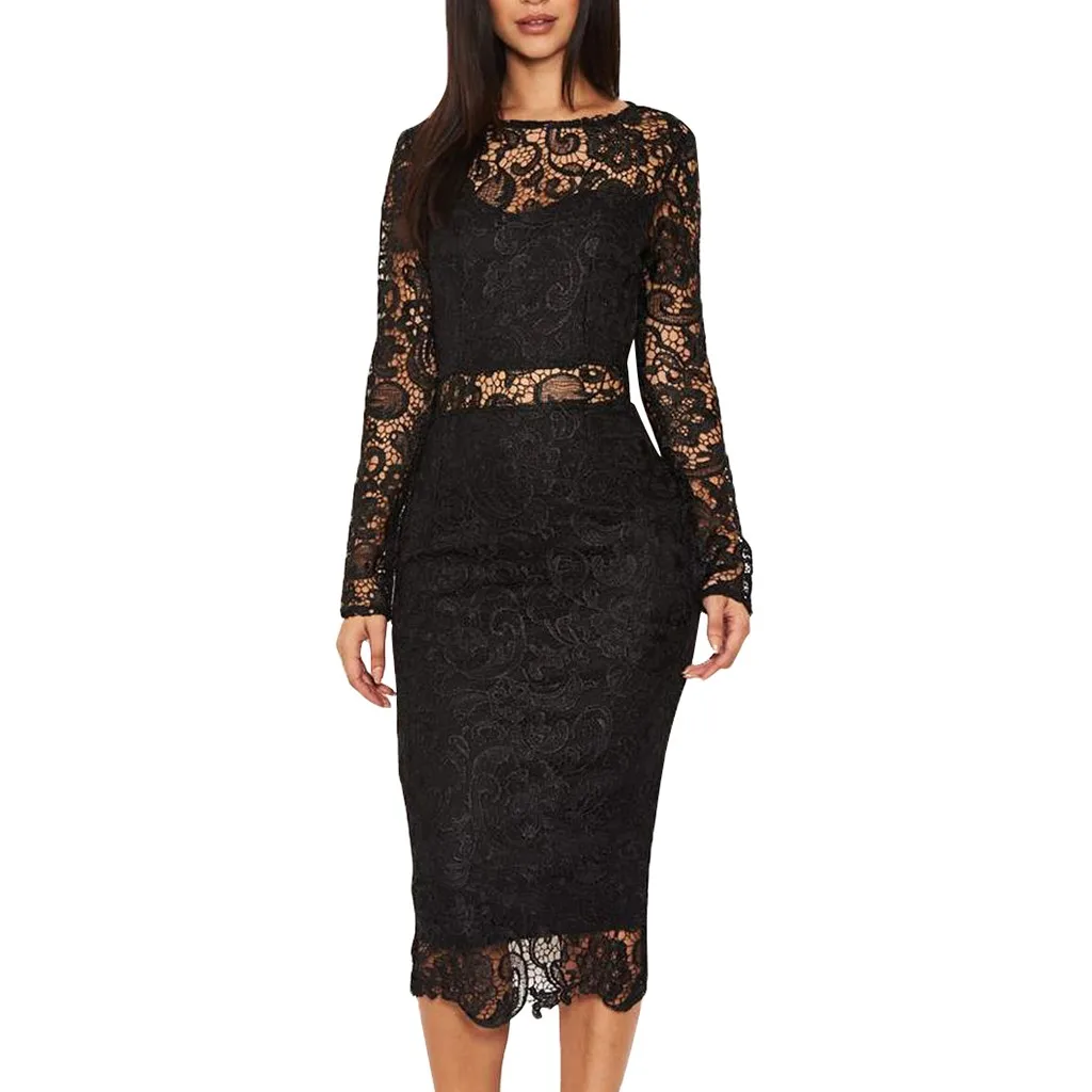 Женское платье с длинным рукавом HSU сексуальное вечернее и кружевом|Женские