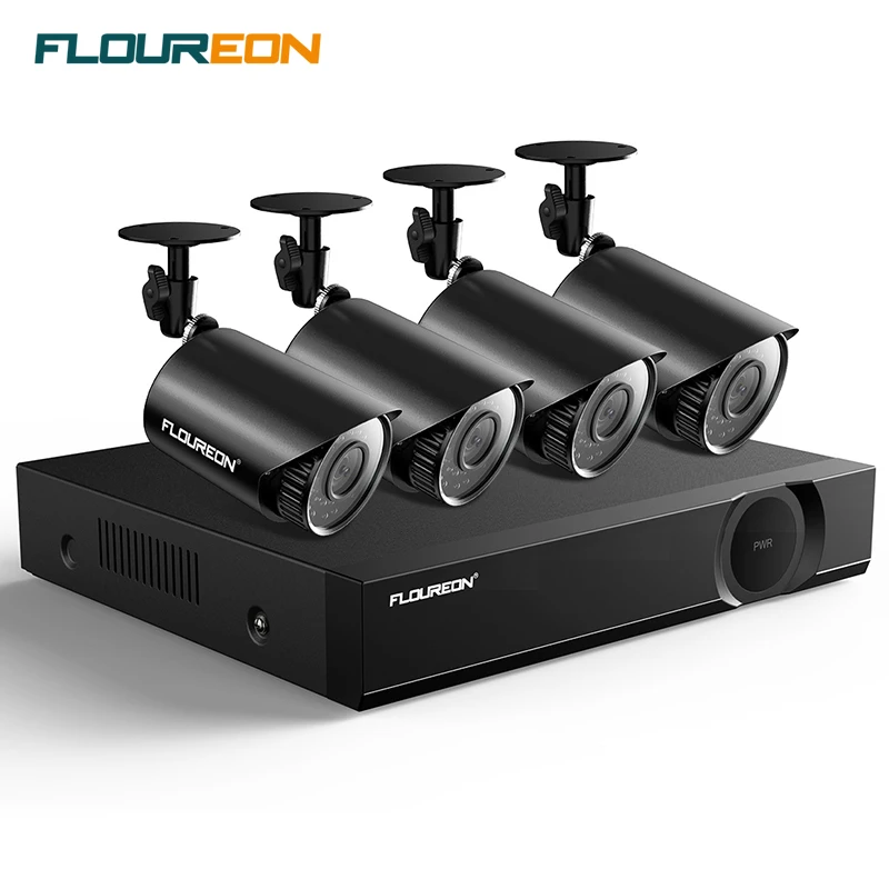 FLOUREON система видеонаблюдения 4CH 1080N DVR рекордер комплект с 4 шт 720p Всепогодная камера безопасности с датчиком движения оповещение по электронной почте