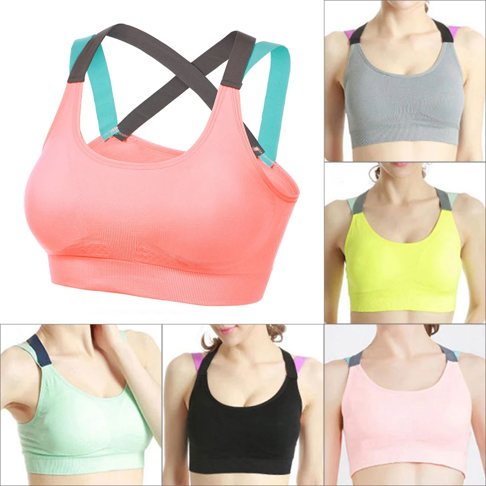 

Womens Sports Bra Push Up Yoga Fitness Bra Workout Underwear Shock Absorbing Wire Free Cross Back Breathable Activewear