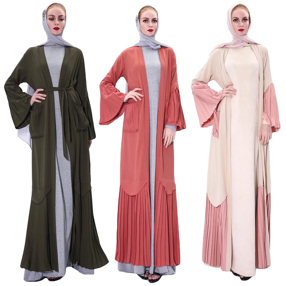 Мусульманское женское длинное платье абайя, открытое кимоно, дубайское, Рамадан, макси-халат, плиссированное, с расклешенными рукавами, эле...