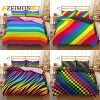 zeimon 3d rain bow stripe printed bedding sets modern geometric twin queen size polyester bed duvet cover for bedroom