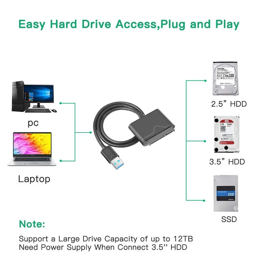 USB 3.0 to SATA Cable 22PIN 3 with LED Light For 2.5/3.5 inch Hard Drive HDD SSD Adapter Converter | Компьютеры и офис