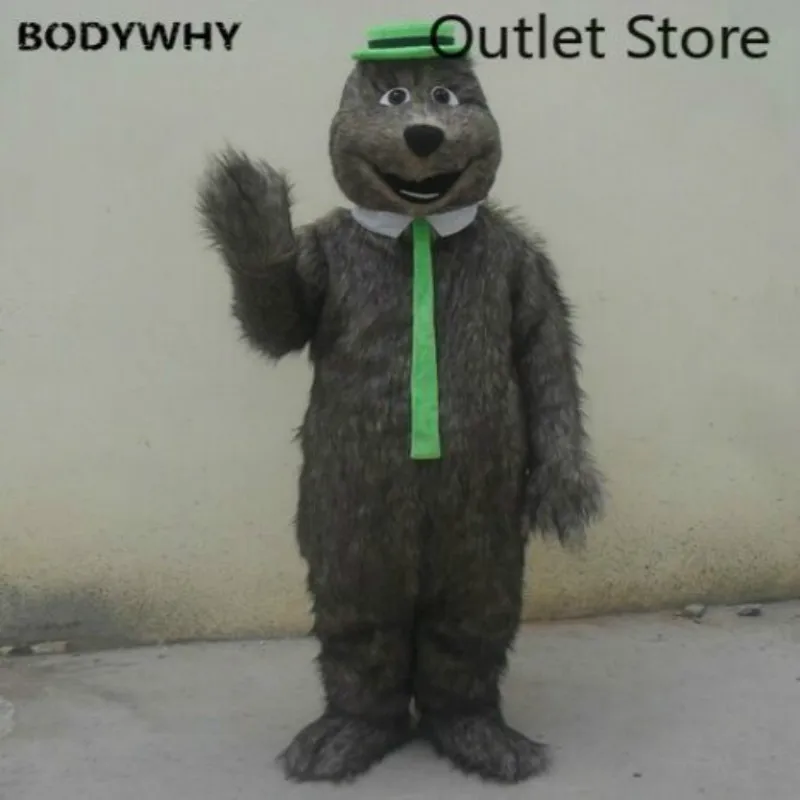 Длинный пушистый костюм талисмана с серым медведем и мышкой из мультфильма моль